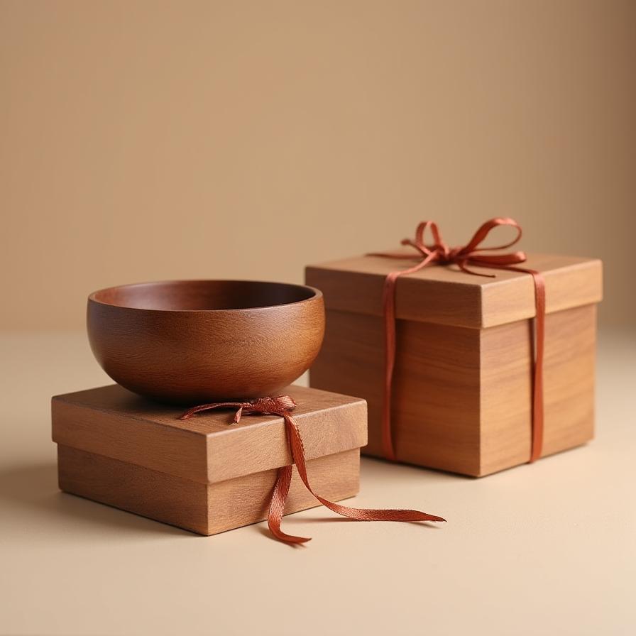 Cuenco artesanal de madera con caja de regalo