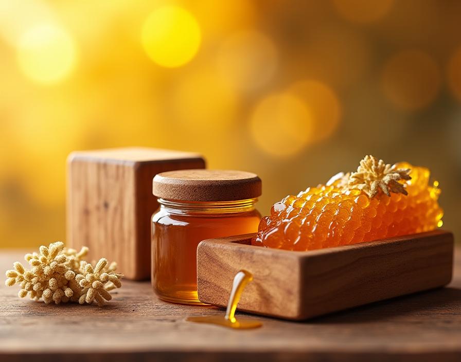 Empaque de madera natural para miel gourmet